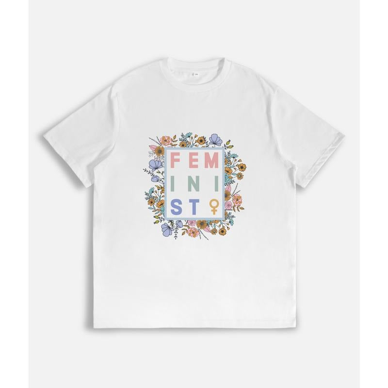Chic T - Shirt with Feminist Statement and Floral Accent: "Feminist" Hoodie, Sweatshirt | UrbanDripWear.com