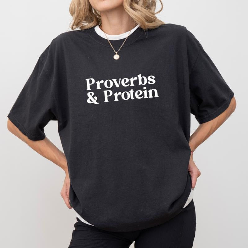 ChicCotton Proverbs & Protein  Shirt, Workout T-shirt, Fitness Graphic Tee, Motivational Christian Clothing, Gym Outfits...