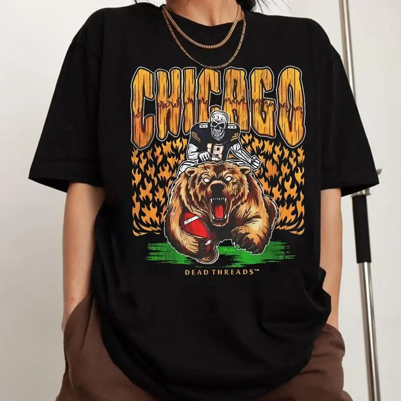 Chicago Football Shirt, Deadman's Bear Shirt, Trendy Chicago Football Fan Gifts, Chicago Football Team Tee Hoodie, Sweatshirt
