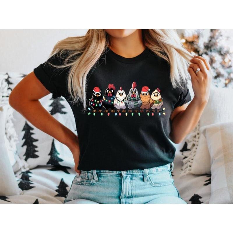 Chicken Christmas Lights T-Shirt, Christmas Farm Animal Shirt, Chicken Lovers Tee, Christmas Farmer Gift Tee, Christmas...