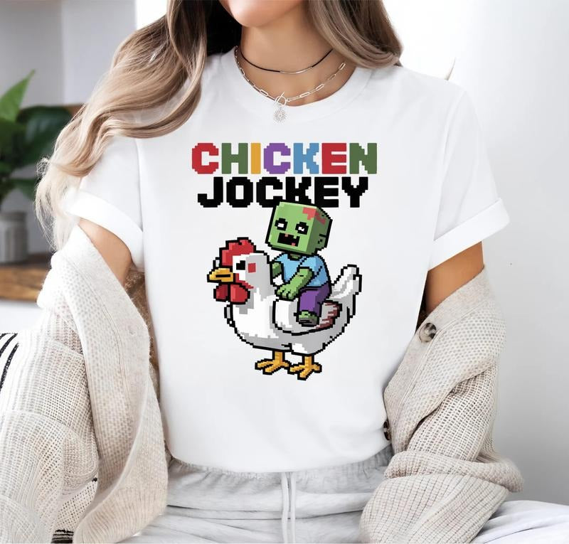 Chicken Jockey Zombie Pixel Art Zombie Gamer Style T-Shirt Hoodie, Sweatshirt | UrbanDripWear.com