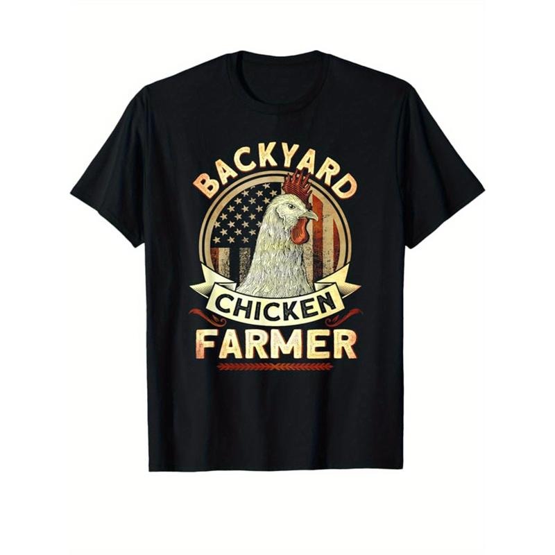 Chicken Print Men's Cotton T-shirt, Casual Short Sleeve Crew Neck T-shirt, Men's Tee For Outdoor made in usastyle{n002}6...