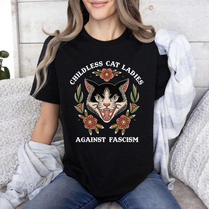 Childless Cat Lady Shirt, Childless Cat Ladies Shirt, Against Fascism, Feminist Shirt,Top Womenswear Print T-Shirt...