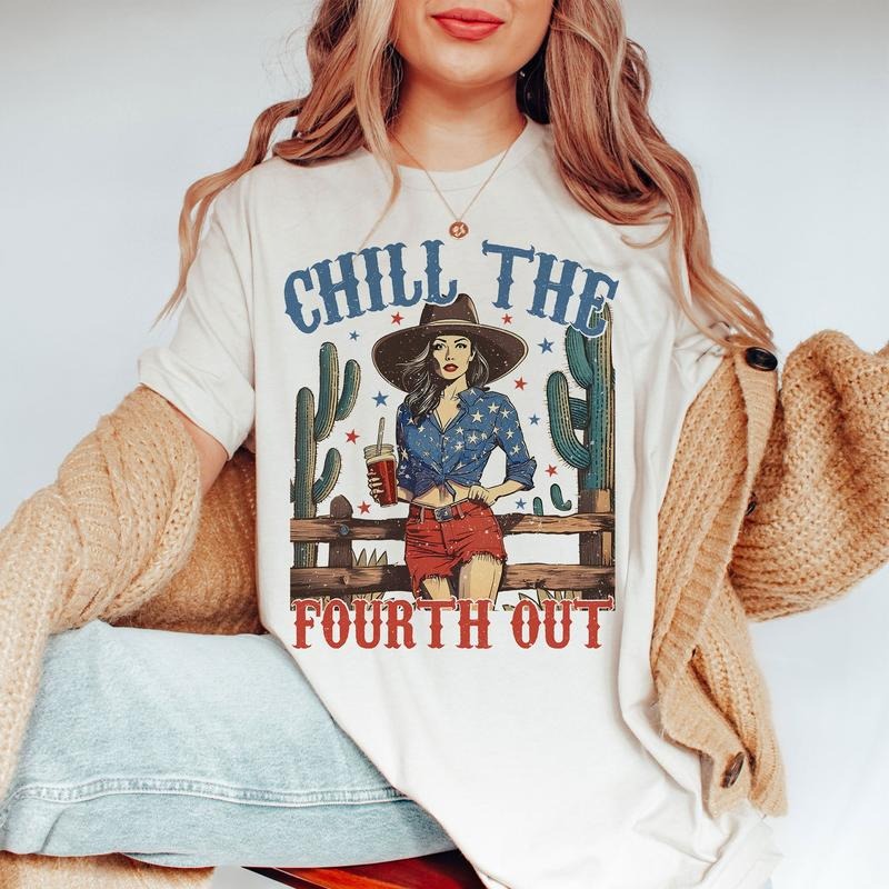 Chill The Fourth Out Shirt, 4th Of July America Western 4th Of July Independence Day Fourth Of July Designs  T-shirt,...