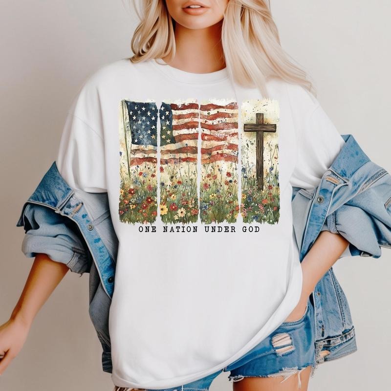 Christian 4th of July Shirt, 4th of July Christian Patriotic Graphic Tee, Faith and Freedom Shirt, American Flag Cross...