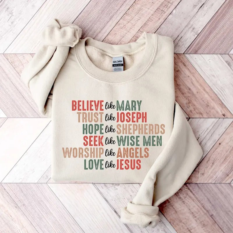 Christian Christmas Sweatshirt Believe Like Mary Shirt Christmas Faith Sweatshirt Christmas Jesus Sweatshirtchristmas...