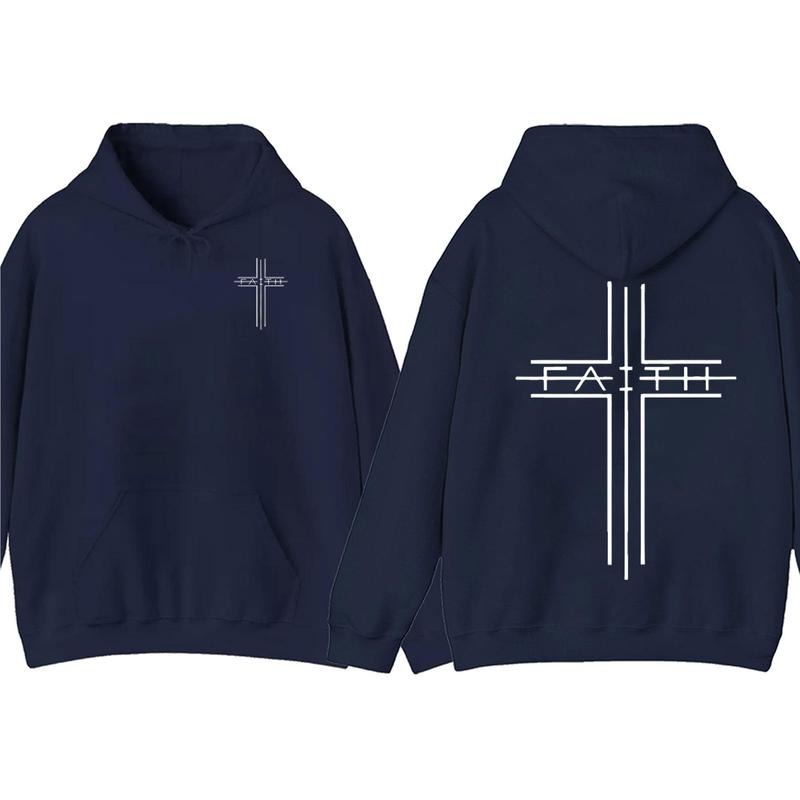 Christian Cross Faith 2 Sided Graphic Hoodie Fleece Fabric Casual Hooded Sweatshirt Trendy Tops Perfect Gift T-Shirts