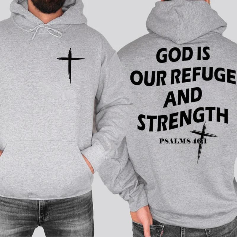 Christian Faith - God is Our Refuge & Strength with Psalm 461 Bible Verse 2 Sided Graphic Hoodie Casual Fleece Fabric...