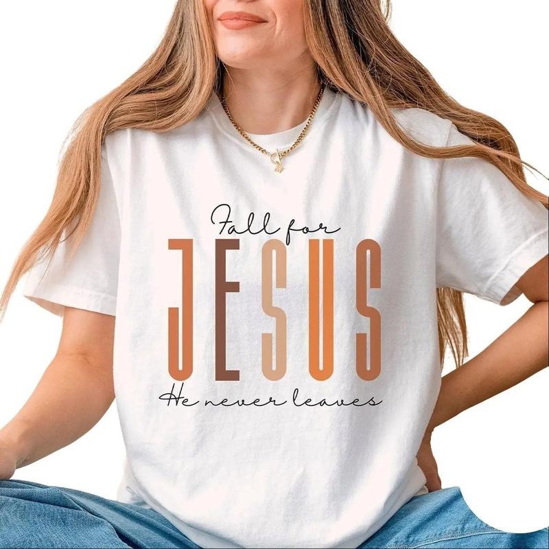 Christian Fall For Jesus Comfort Colors Tee Pure Ring-Spun Cotton Fabric Casual Soft-Washed T-Shirt Tops for Women for...