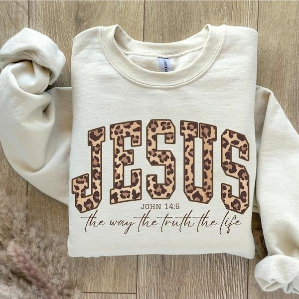 Christian Jesus Sweatshirt, Cheetah Print Bible Verse Tshirt, Trendy Faith Apparel Gift, Jesus Loves You, The Way The...