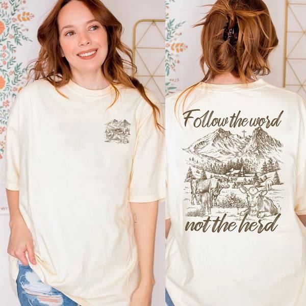 Christian Western Cowboy Follow the word not the herd Shirt Bible Verse shirt Religious Shirt, Jesus Shirt Christian Gift...