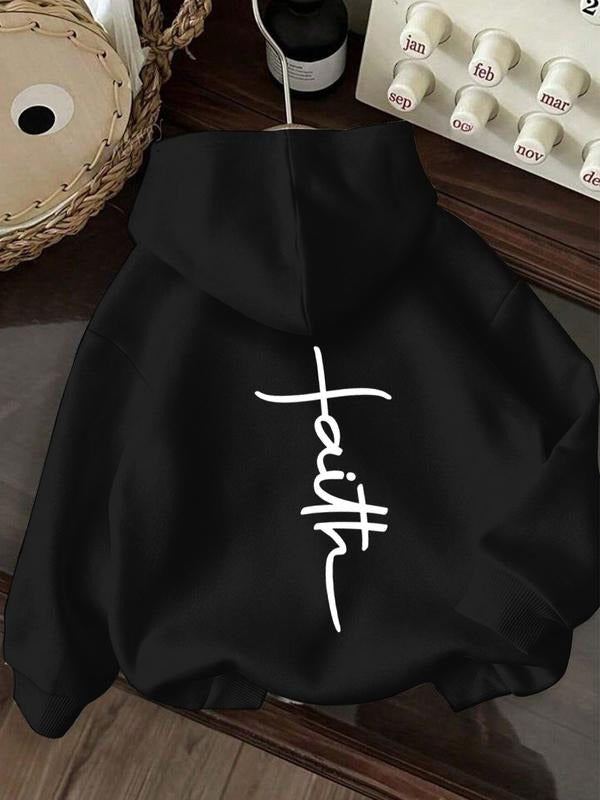 Christian Women's Hoodie, Faith Graphic Long Sleeve Sweatshirt, Loose-Fit Korean Style, Thick Fabric, Fall & Winter Wear...