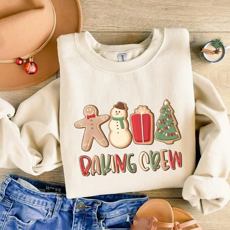 Christmas Baking Crew Shirt, Christmas Cookie Baking Crew Sweatshirt, Christmas Eve Tee, Christmas Sweater Cotton...