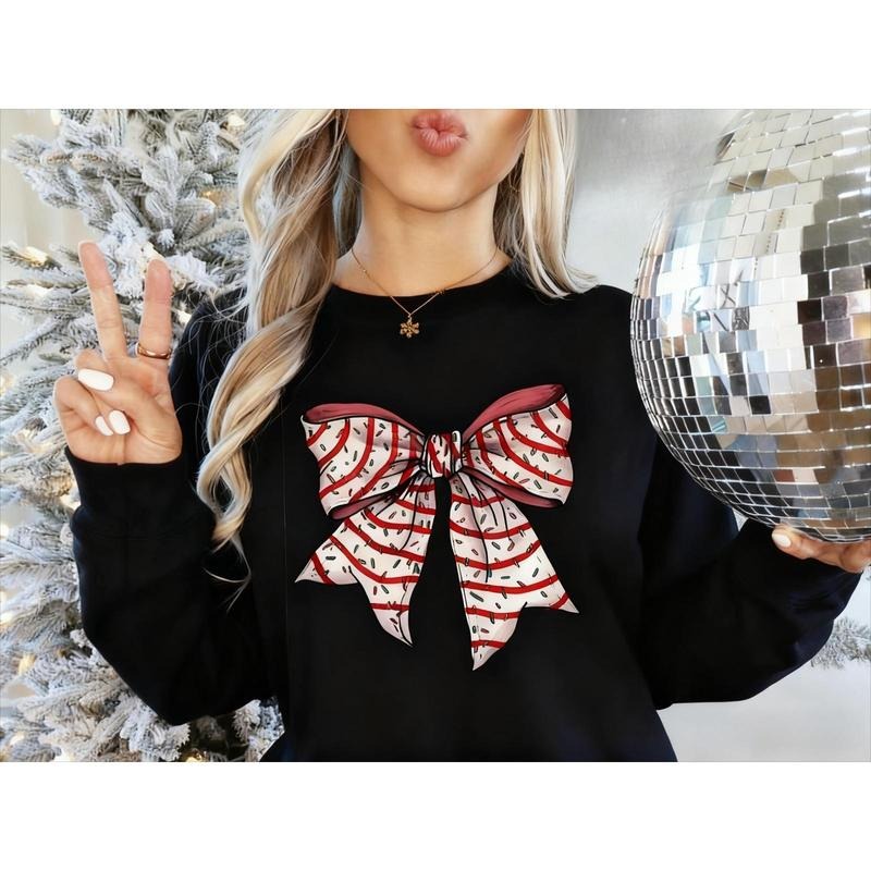 Christmas Bow Sweatshirt, Christmas Sweater, Women's Holiday Crewneck retro christmas T-Shirts, Hoodie | UrbanDripWear.com
