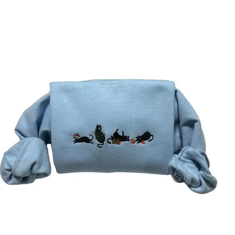 Christmas Cats Embroidered Sweatshirt | Cozy- Comfort Holiday Cat Lovers Gift T-Shirts, Hoodie | UrbanDripWear.com