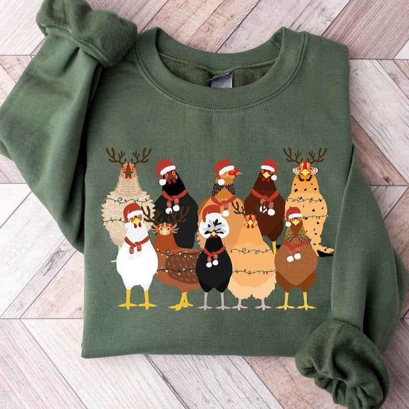 Christmas Chickens Crewneck Sweatshirt, Hoodie, T-shirt | UrbanDripWear.com