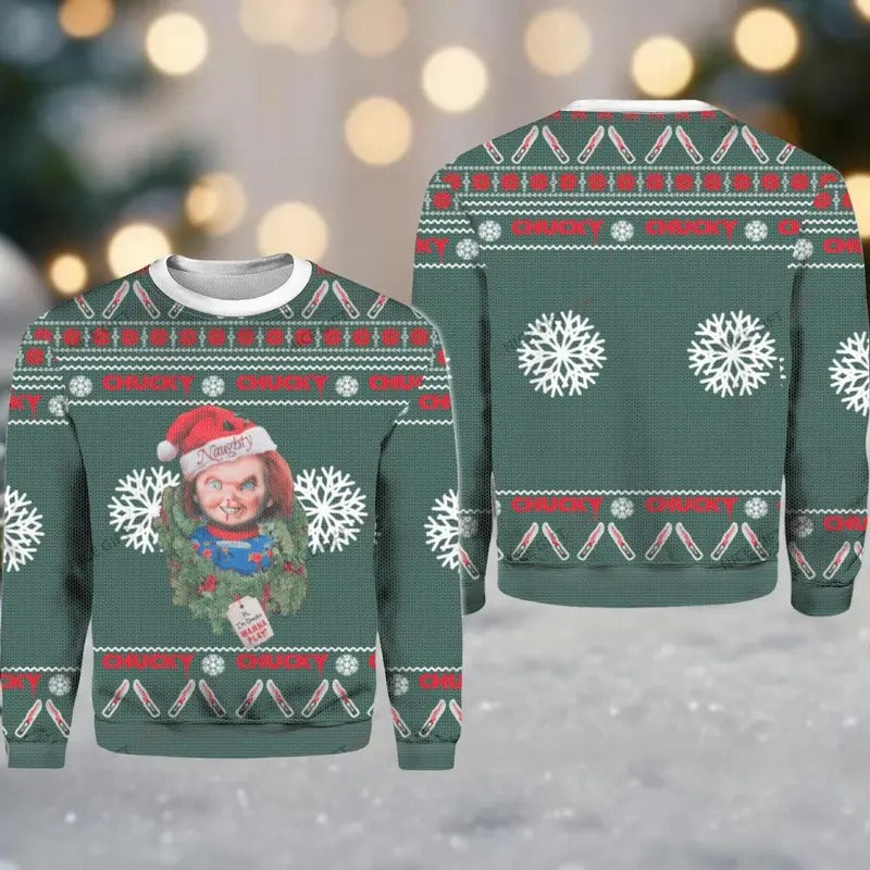 Christmas Chucky Ugly Sweater, Horror Movie Characters Holiday Sweater, Scary Xmas Sweater, Halloween Movie Shirt, Chucky...
