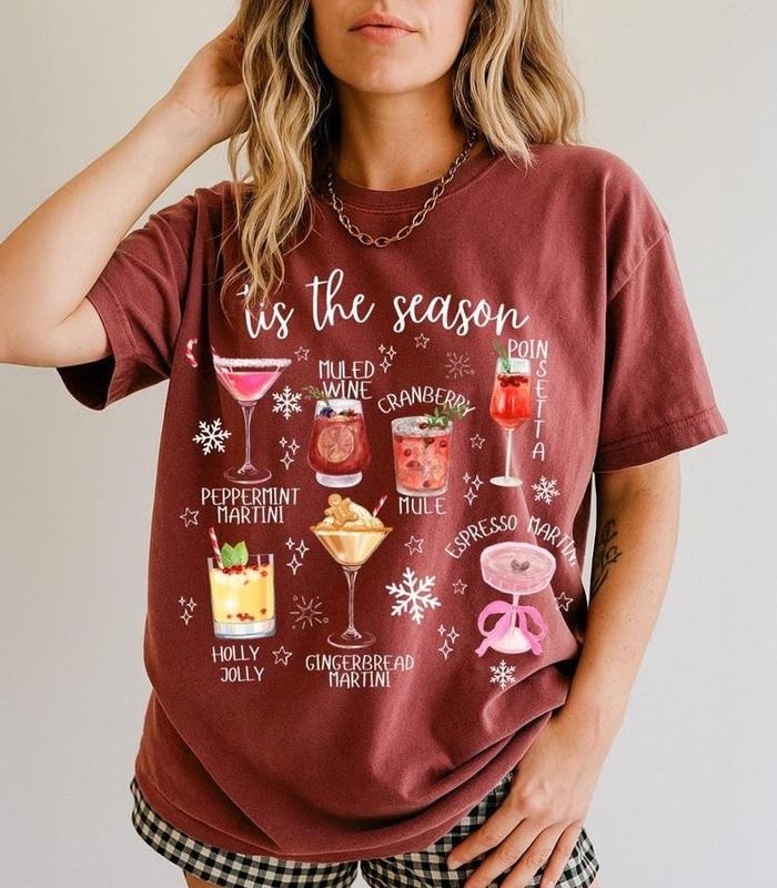 Christmas Cocktail T-shirt, Funny Christmas Drink Crewneck Tee, Holiday Tshirt, Christmas Martini TShirt Holiday Party...