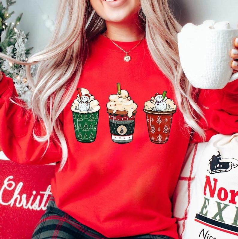 Christmas Coffee Sweatshirt, Christmas Sweatshirt, Christmas Shirt, Christmas Snowman Latte Coffee Lover, Coffee Lover...