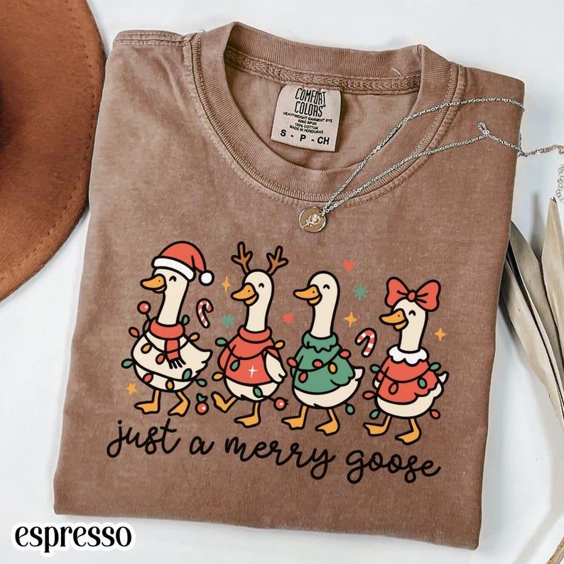 Christmas Comfort Colors Goose Shirt, Funny Holiday Santa Lights Tshirt, Festive Jolly Goose Tee, Merry Christmas Shirt...