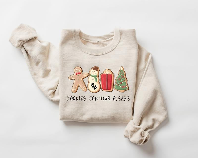 Christmas Cookies For Two Please Pregnancy Announcement Christmas Sweatshirt, Pregnancy Reveal Christmas Sweater,...