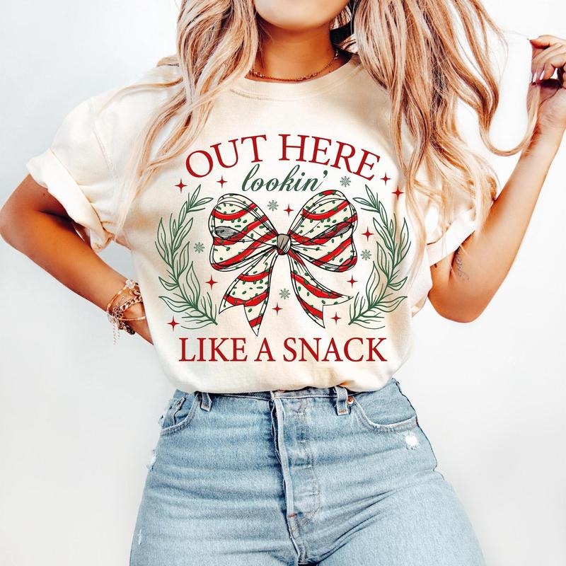 Christmas Coquette Bow Out Here Lookin Like a Snack Sweatshirt, Christmas Cake Holiday vibes Shirt, Santa claus...