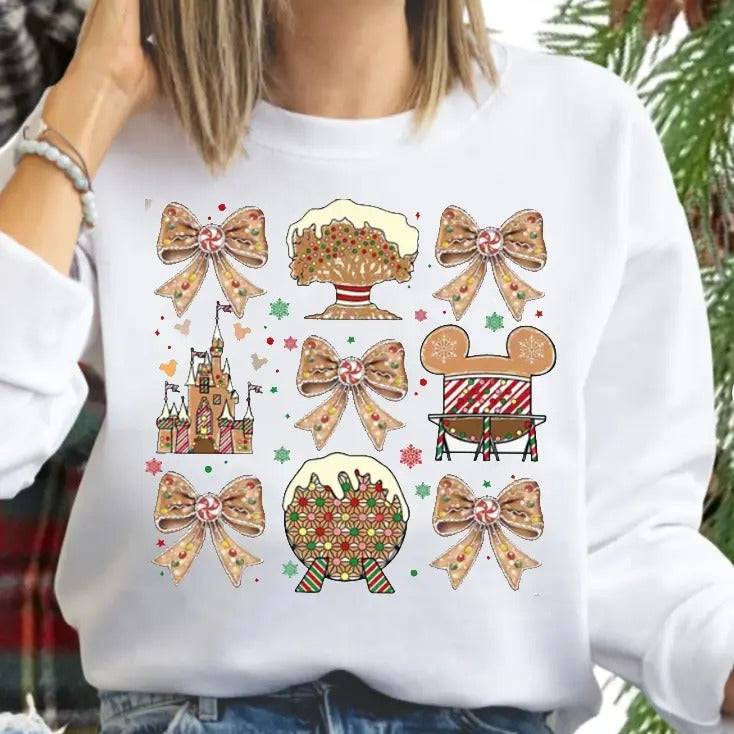 Christmas Coquette Bow Shirt, Aesthetic Christmas Lights Graphic Tee for Women, Unisex Size, Medium-heavy Fabric
