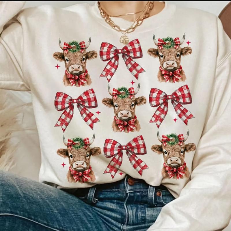 Christmas Coquette Highland Cow Sweatshirt, Western Cow Xmas Tee Shirt, Christmas Gift For Farmer Hoodie | UrbanDripWear.com