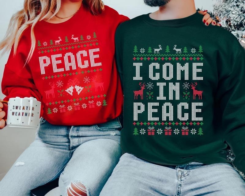 Christmas Couple Couples Ugly Sweater, Come in Peace Matching Christmas Sweatshirt, Hoodie, Holiday Gift for His and Her...
