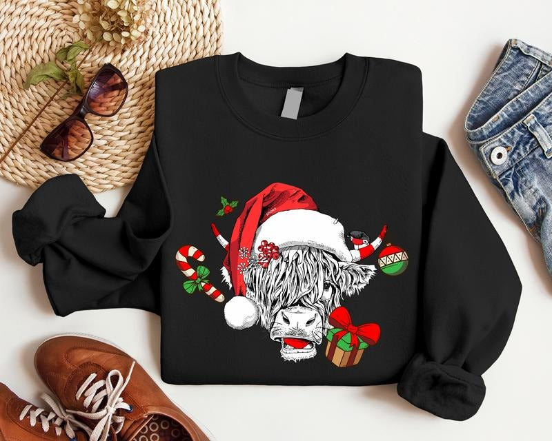 Christmas Cow Sweatshirt, Cow Lover Winter Holiday Gift Sweater, Farm Animal Lover Christmas, Farmer Gift Hoodie, Heifers...