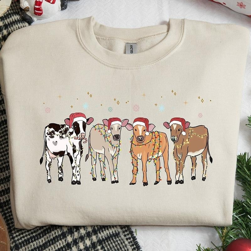 Christmas Cows Crewneck Sweatshirt, Hoodie, T-shirt | UrbanDripWear.com