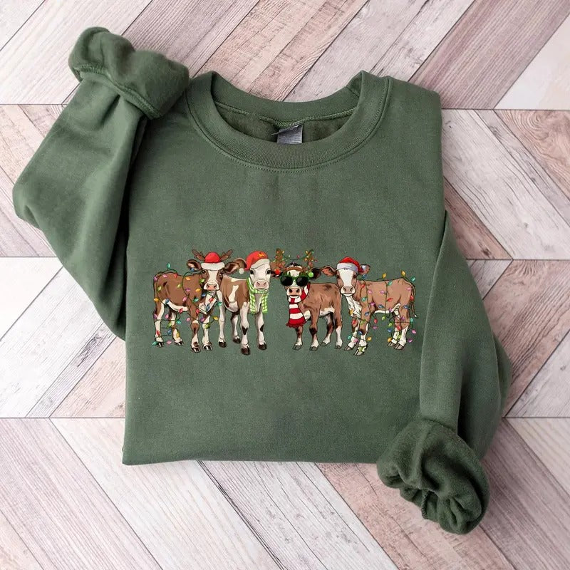 Christmas Cows Sweatshirt, Hoodie, Tshirt, Cute Christmas 2024 Gifts | UrbanDripWear.com
