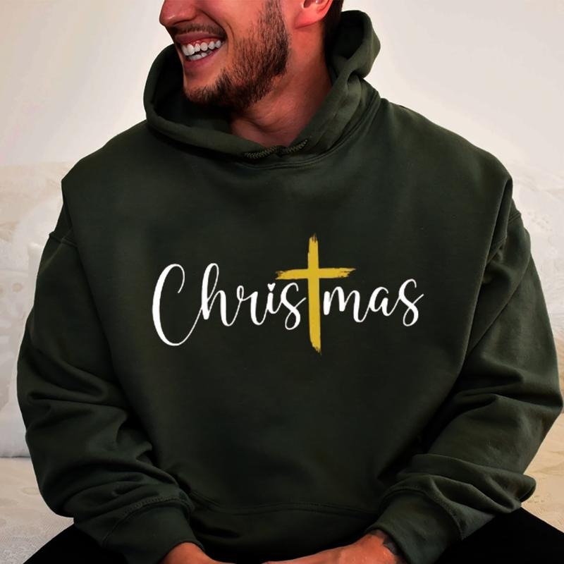Christmas Cross Graphic Hoodie Fleece Fabric Casual Hooded Sweatshirt Trendy Tops Perfect Gift T-Shirts | UrbanDripWear.com