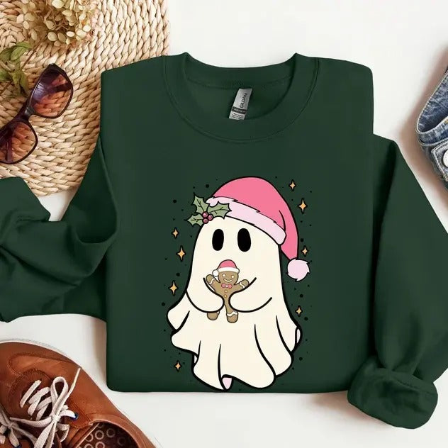 Christmas Cute Cookie Ghost Sweatshirt, Christmas Ghost Shirt, Funny Christmass Ghosts Shirt, Gingerbread Ghost ,...