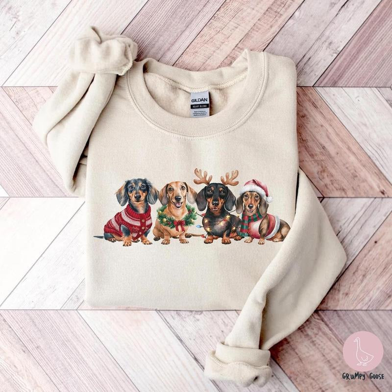 Christmas Dachshund Sweatshirt, Xmas Dog Owner TShirt, Funny Doxie Dog Mom, Cute Dog Lover Gift, Trendy Holiday Shirt,...