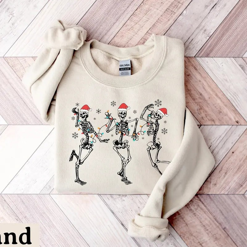 Christmas Dancing Skeleton Sweatshirt Skeleton Christmas Shirt Christmas Crewneck Holiday Sweater New Year Shirt...