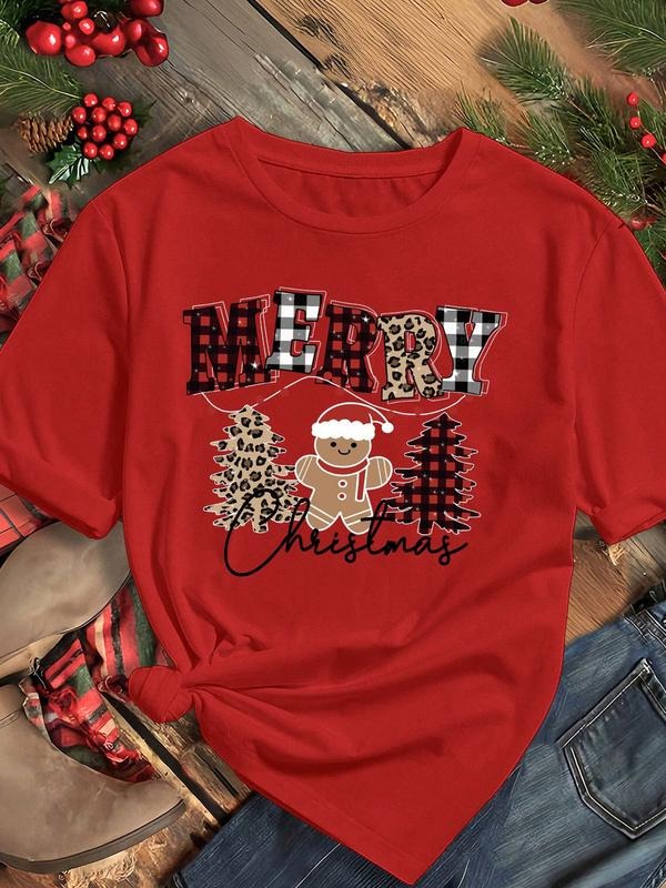 Christmas Essential New Loose Fit Women's T-Shirt Short Sleeve, Christmas Tree Cookie Letter Print, Perfect for Family...