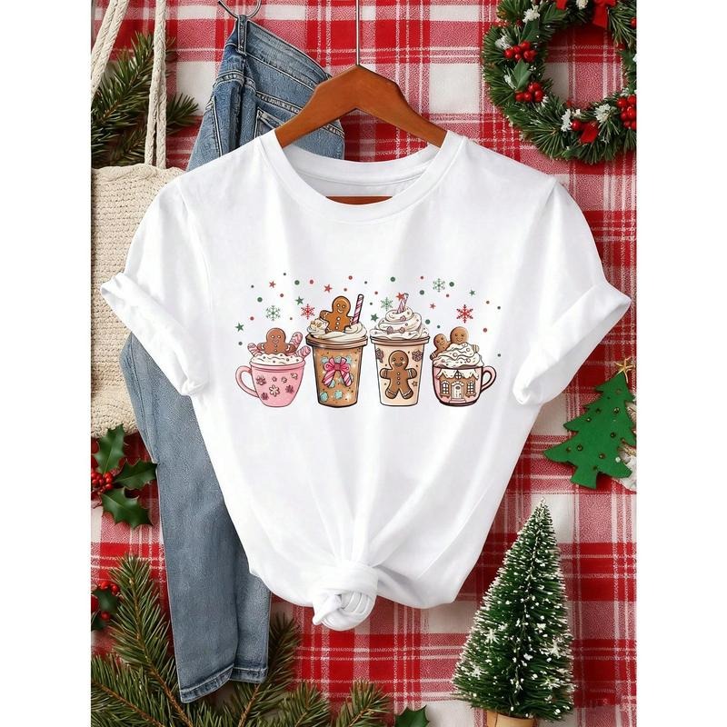 Christmas Gingerbread, Christmas Coffee, Ladies' Round Neck Loose T-Shirt Hoodie, Sweatshirt | UrbanDripWear.com