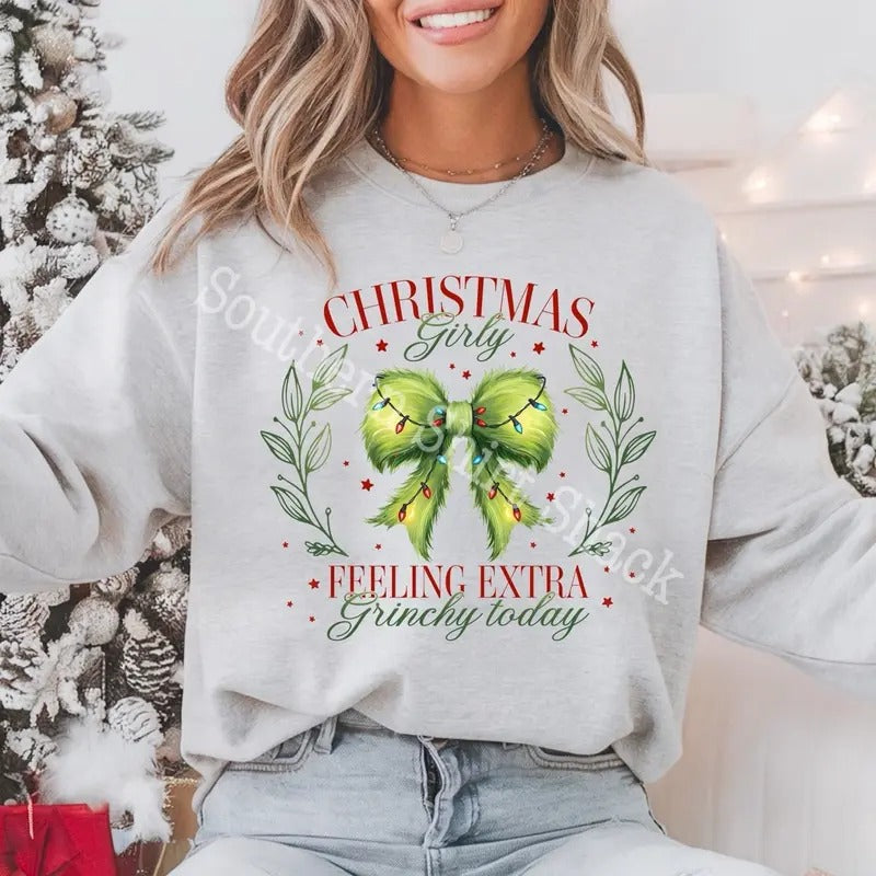Christmas Girly Bow Sweatshirt | Christmas Sweatshirt T-Shirts, Hoodie | UrbanDripWear.com