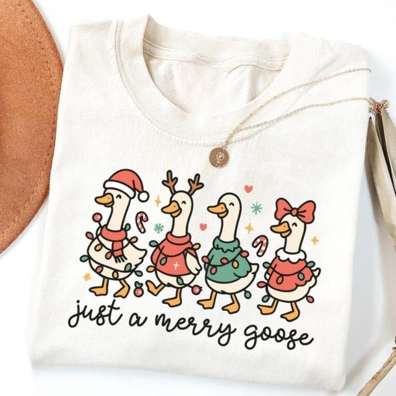 Christmas Goose Shirt Funny Holiday Santa Lights Tshirt Festive Jolly Goose Tee Merry Christmas Shirt Just A Merry Goose...