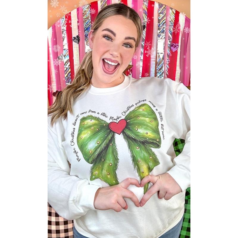 Christmas Green Bow Graphic Sweatshirt T-Shirts, Hoodie | UrbanDripWear.com