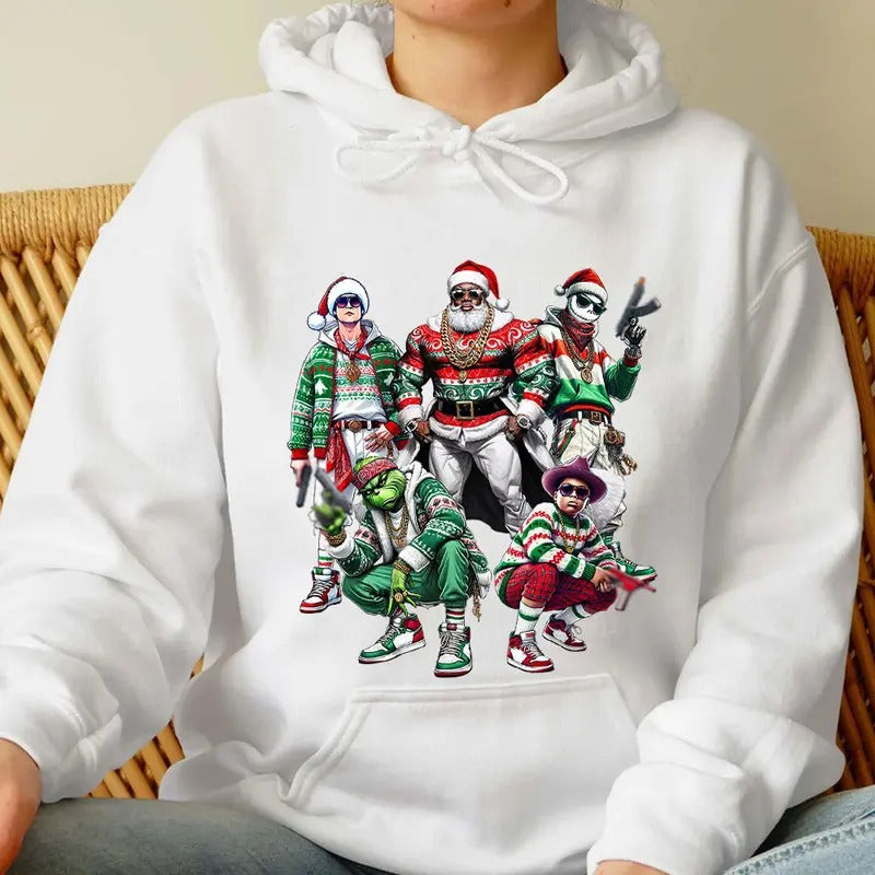 Christmas In Da Hood Shirt, Christmas Movies Shirt, Xmas Graphic Tee Comfort Cotton Hoodie, Sweatshirt | UrbanDripWear.com
