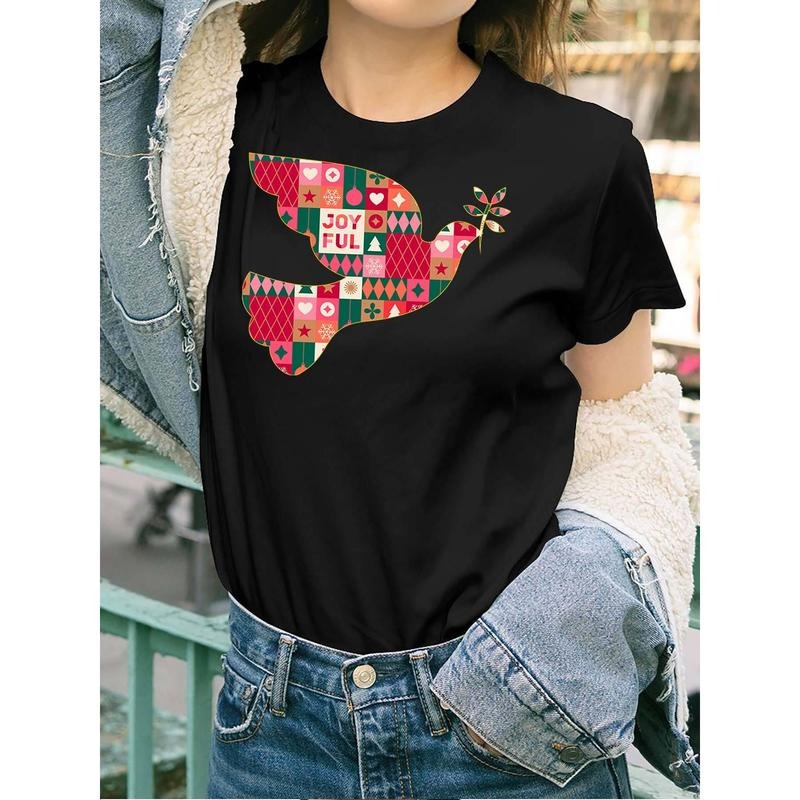 Christmas Joyful Pattern Peace Dove  funny Womens Short Sleeve T-shirt black style 02 Hoodie, Sweatshirt | UrbanDripWear.com