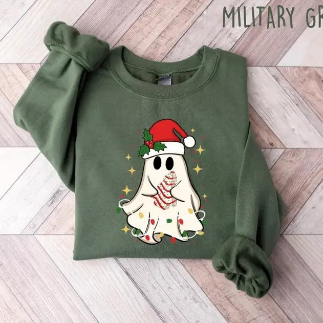 Christmas Lights Cute Ghost Sweatshirt, Christmas Ghost Shirt, Funny Christmas Ghost Shirt, Christmas Ghost Crewneck,...