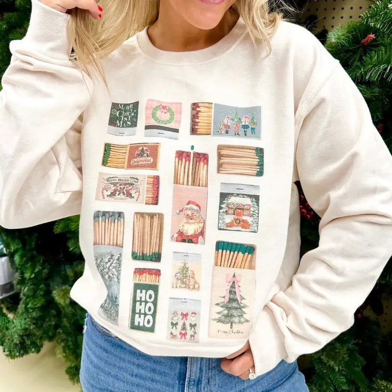 'Christmas Matchboxes' Crewneck Sweatshirt T-Shirts, Hoodie | UrbanDripWear.com