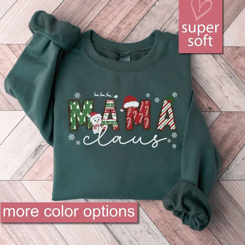 Christmas Mom Sweatshirt Christmas Mama Sweatshirts Mama Claus Sweaters Family Christmas Sweater Holiday Mom Shirt Family...