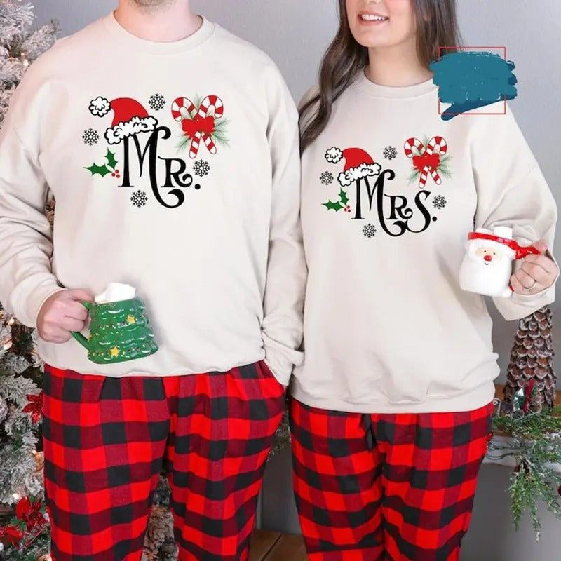 Christmas Mr. Mrs. Matching Sweatshirt, Cute Couple Hubby Wifey, Matching Xmas Shirt, Matching Husband Wife,Christmas...