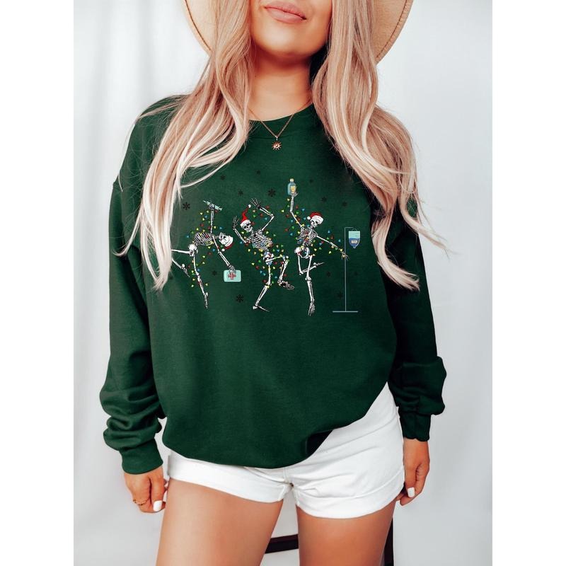 Christmas Nurse Sweatshirt, Christmas Skeleton Nurse Sweater, Nurse Crewneck, Nurse Christmas Shirt, Nurse Sweatshirt,...