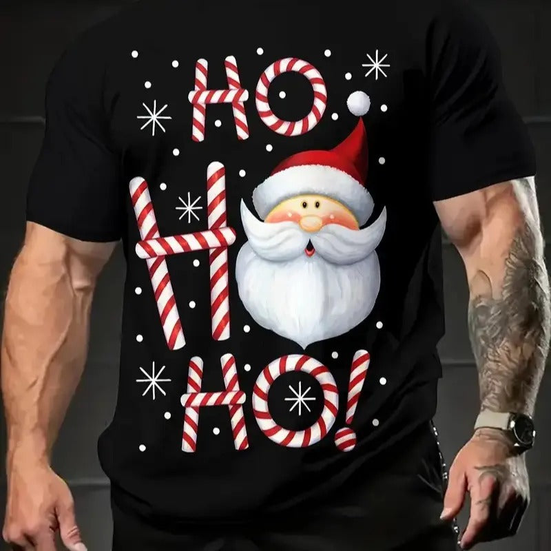 Christmas Pattern Print T-shirt, Men's Comfy Short Sleeve Crew Neck Tee, Men's Clothing For Summer Outdoor Activity...