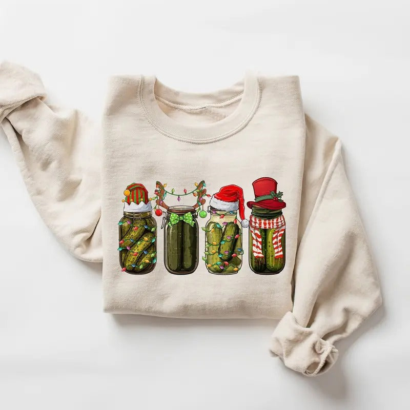 Christmas Pickle Sweatshirt, Canned Pickles Christmas Sweater, Pickle Lover Shirt, Christmas Pickle Jar Sweater, Canning...